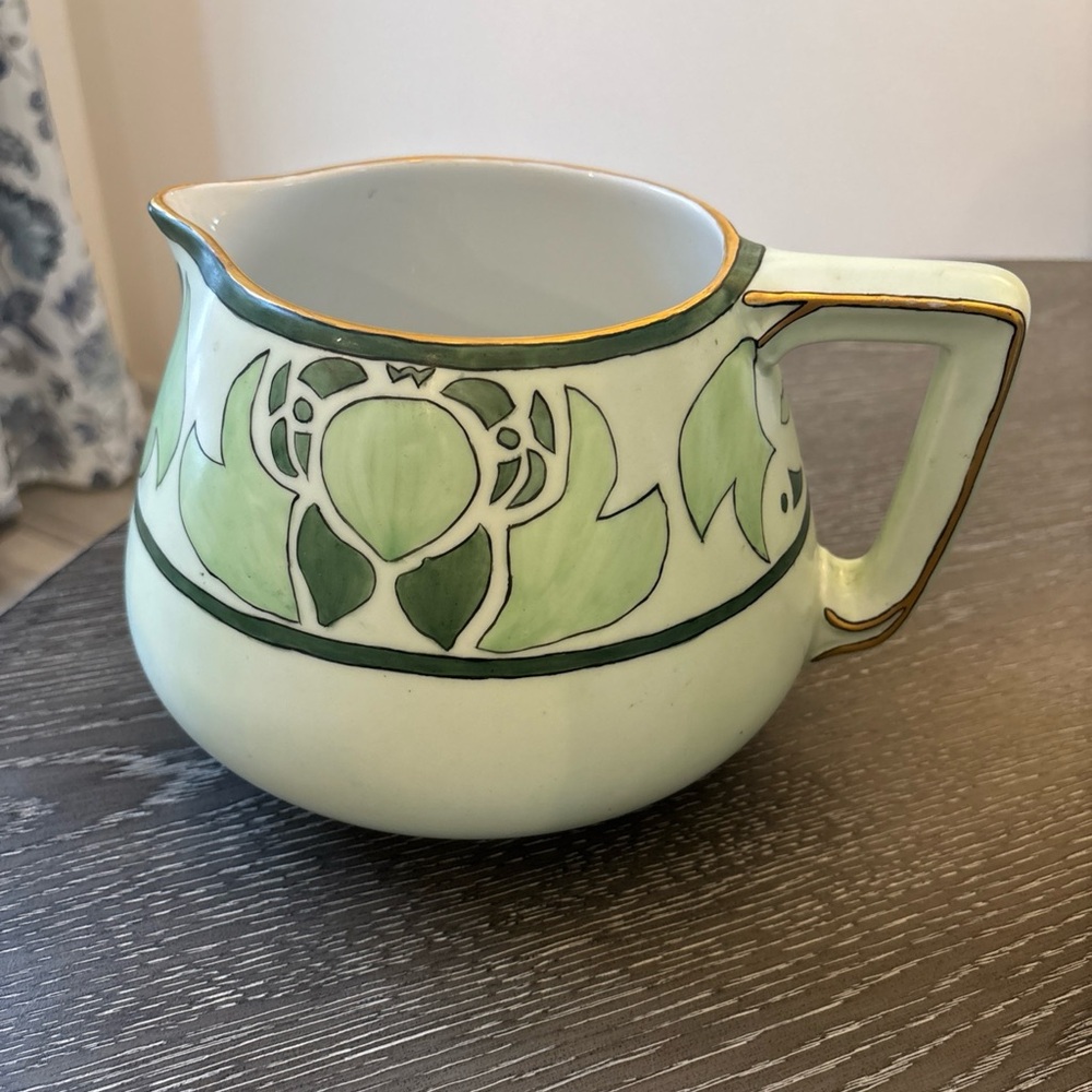 Bernardaud & Co. Limoges France Porcelain Cider Pitcher Green Hand Painted